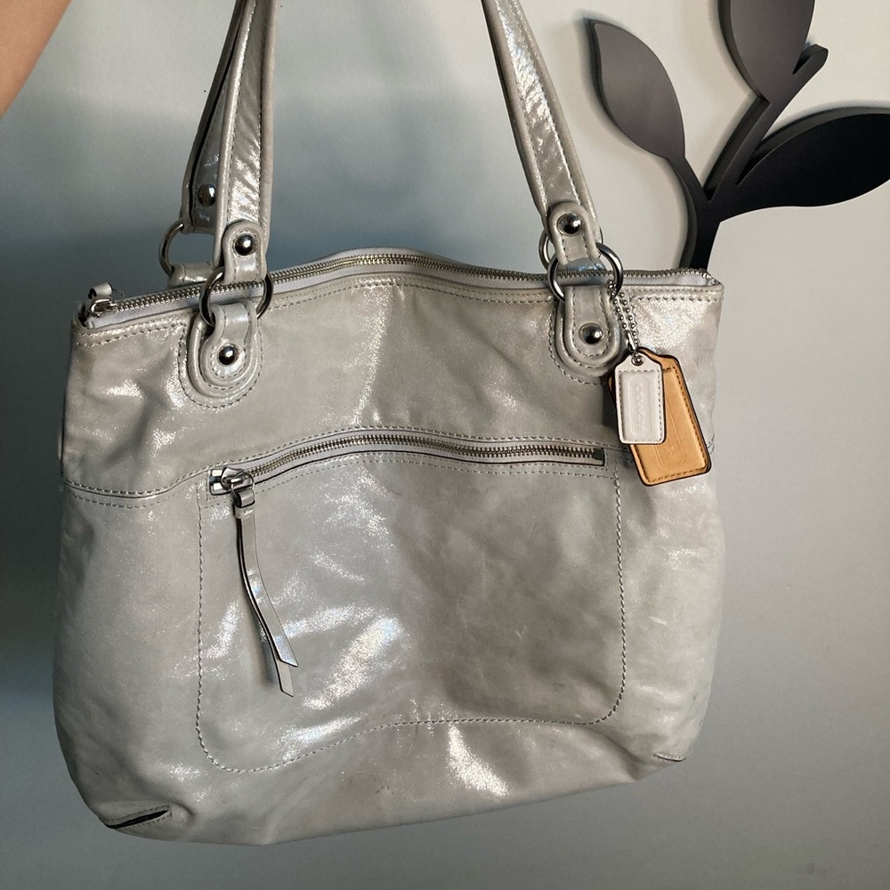 Vintage Silver Shimmer Accented Coach Tote Purse